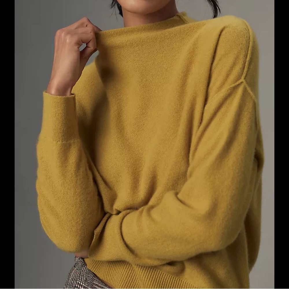 Anthropologie Pilcro 100% Cashmere Yellow Mock Neck Pullover Sweater Womens XL